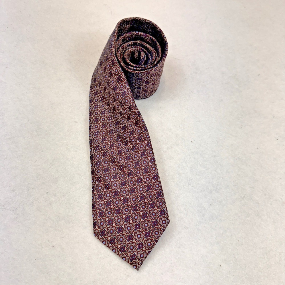 Jos. A. Bank Reserve Maroon Gold Floral Woven Neat 100% Silk Self Tipped Tie‎